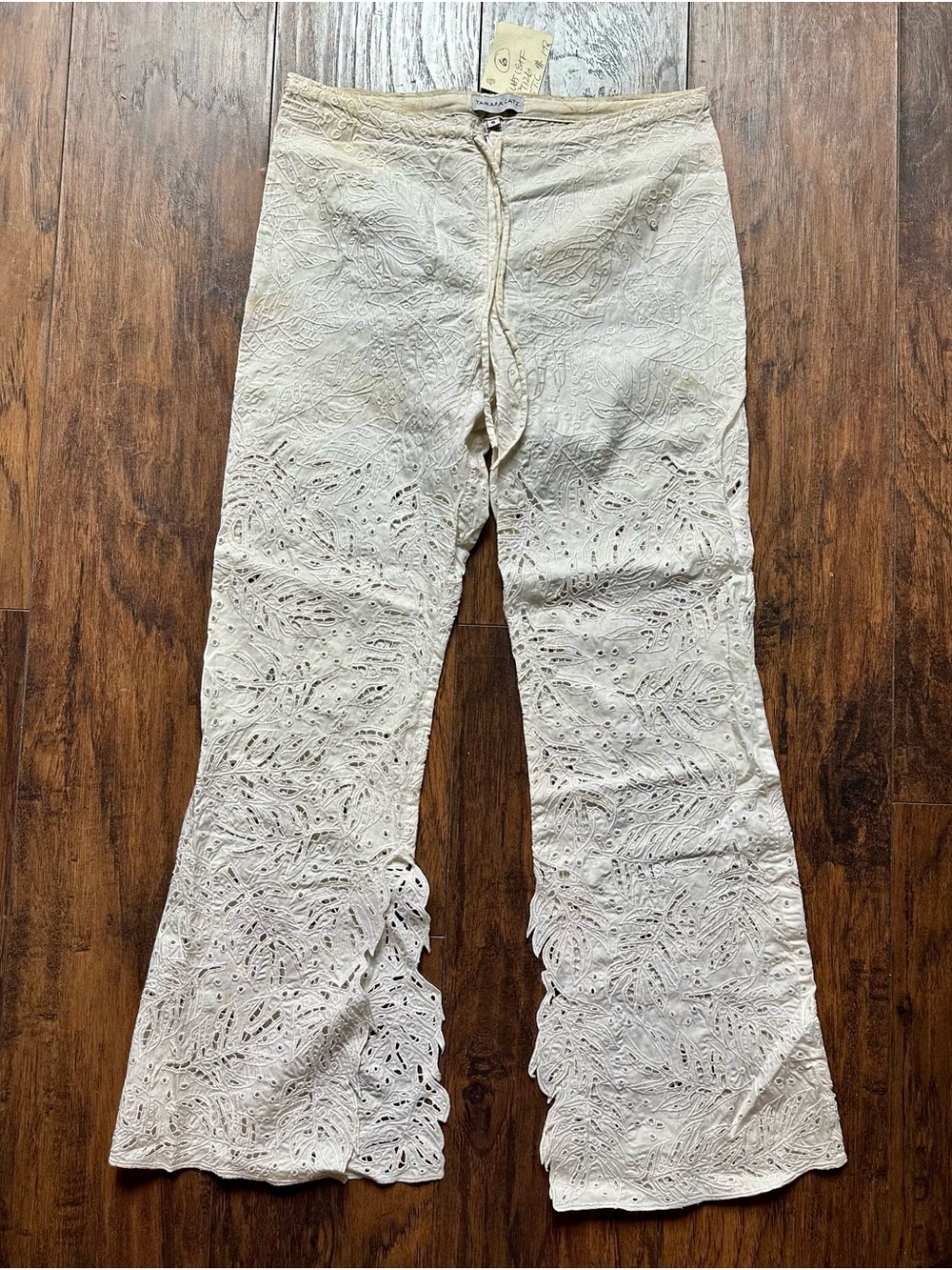 Tamara Catz Maui Resort Pants Lace Cutout Boho White Size 6